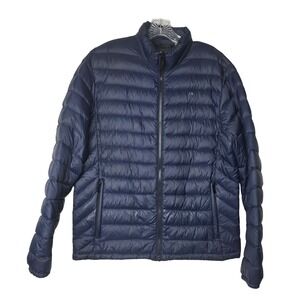 Calvin Klein Mens Packable Premium Down Puffer Jacket Navy Blue Size Medium M